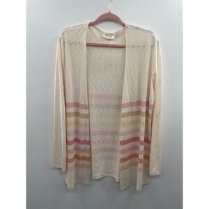 NWT Phil Love Open-Front Cardigan Womens Large Cream Multi Striped Lightweight